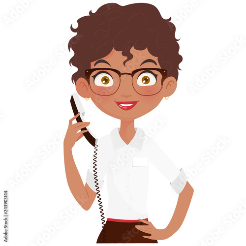 Receptionist holding a phone
