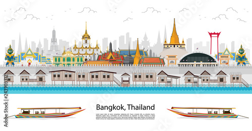 Travel to Thailand landmark and travel palace. flat style