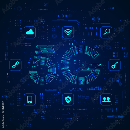 concept of communication technology, graphic of 5G combined with electronic pattern