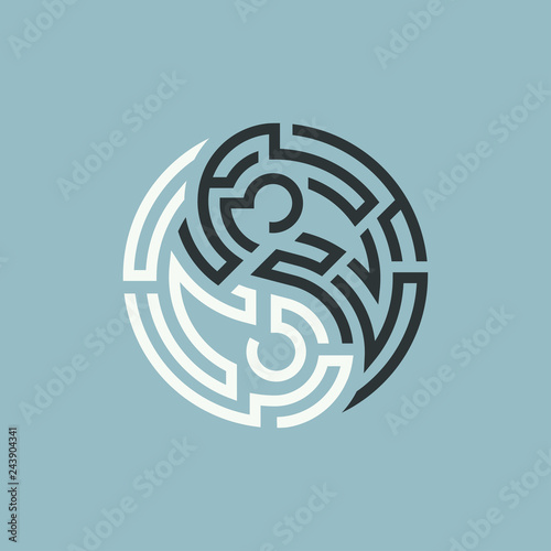 concept of path of balance, shape of yin yang symbol combined with maze