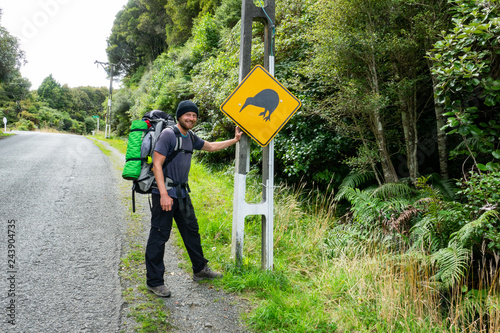 Happy backpacker in New Zealand