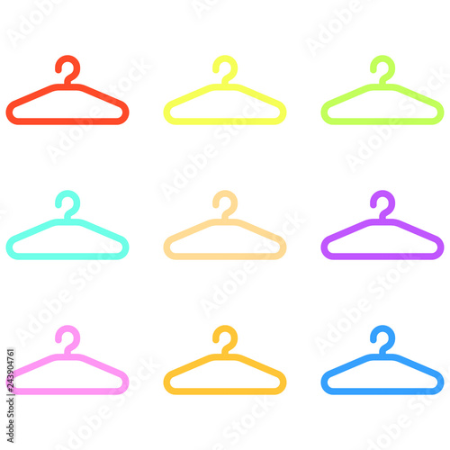 A set of hangers. Clothes hangers. A set of multi-colored hangers. Vector illustration. EPS 10.