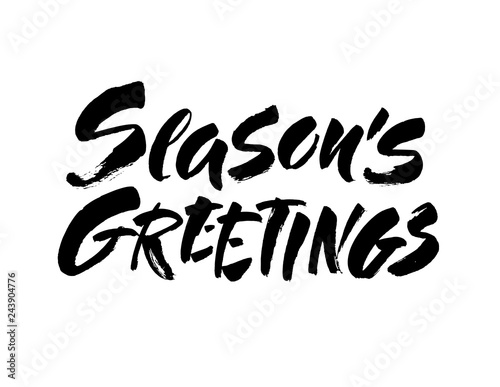 Seasons greetings calligraphy lettering text on white background with vintage paper texture. Retro greeting card for Christmas and New Year holidays. Vector