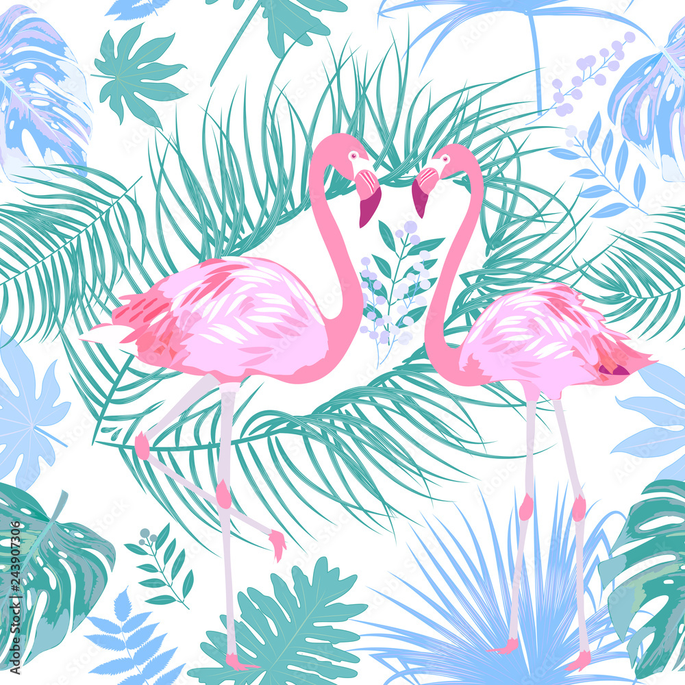 Tropical vector seamless pattern with flamingo Tropical vector seamless pattern with flamingo