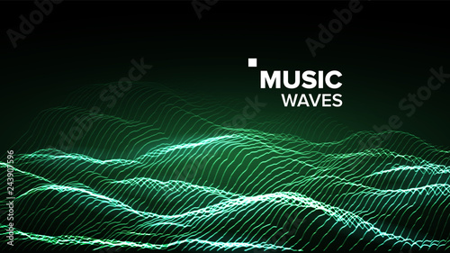Music Background Vector. Technology Stream. Electric Bokeh. 3D Illustration