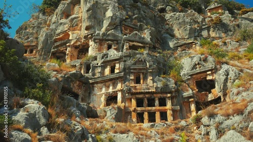 Rock-cut tombs of ancient town of Myra in Antalya Province, Turkey