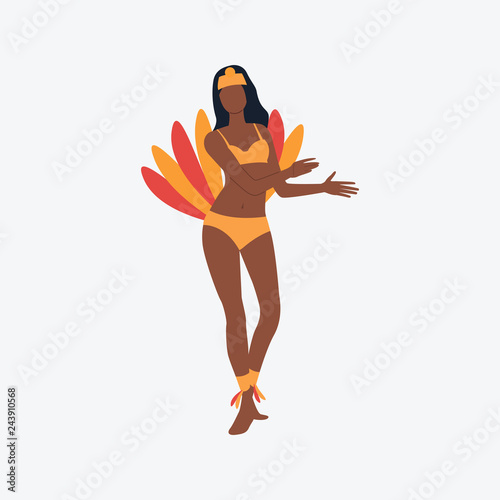Afro girl in Namerican costume. Dancing, festive, masquerade. Can be used for topics like celebration, greeting, seasonal photo