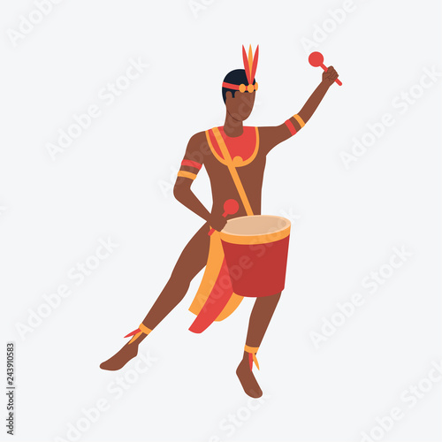 Afro man with drummer and maracas. Young fellow, carnival, festive. Can be used for topics like celebration, greeting, seasonal photo