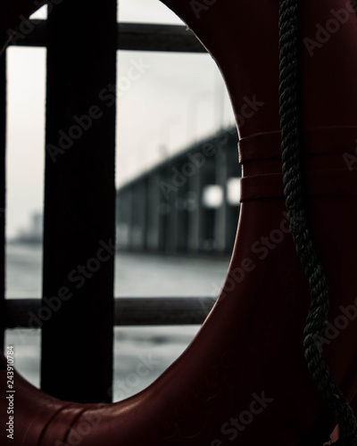 Photography View of a bridge through a life raft