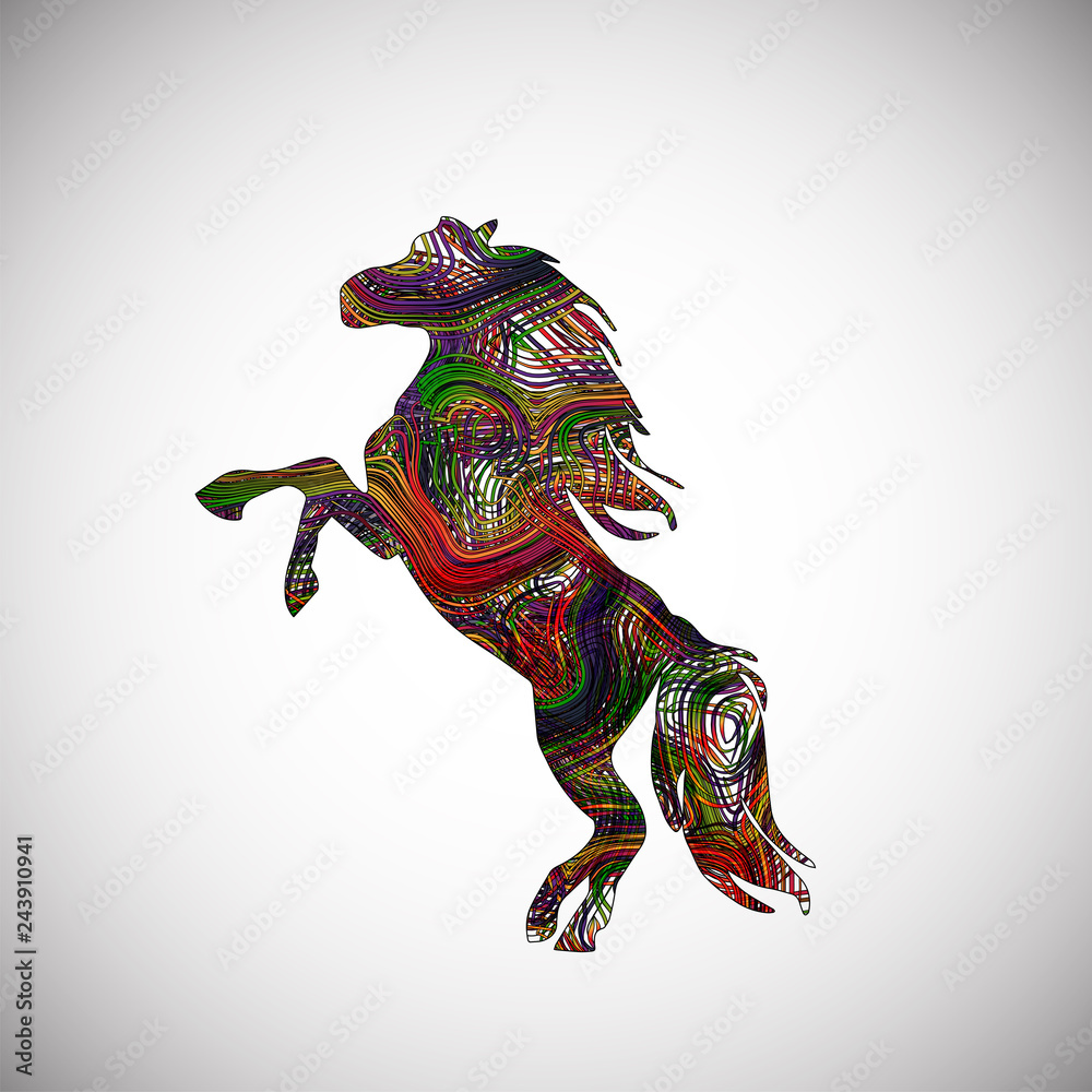 Fototapeta premium Colorful horse made by lines, vector illustration