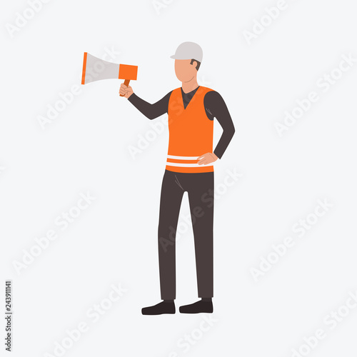Taskmaster with megaphone. Team, building, working. Can be used for topics like development, industrial