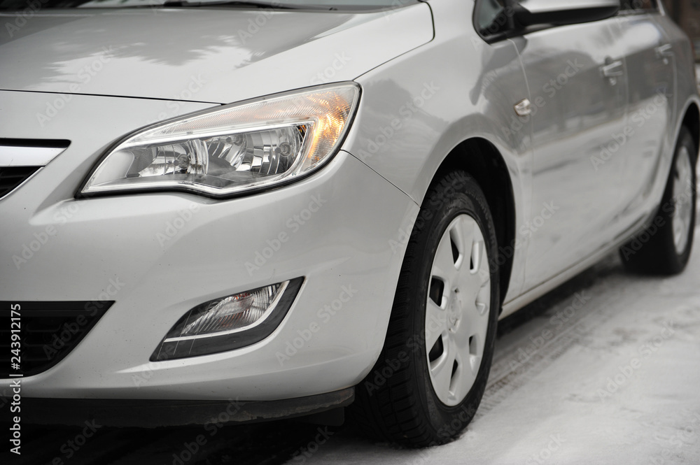 headlight of the main light of the white car, close-up. headlight of the main light of the white car, close-up.