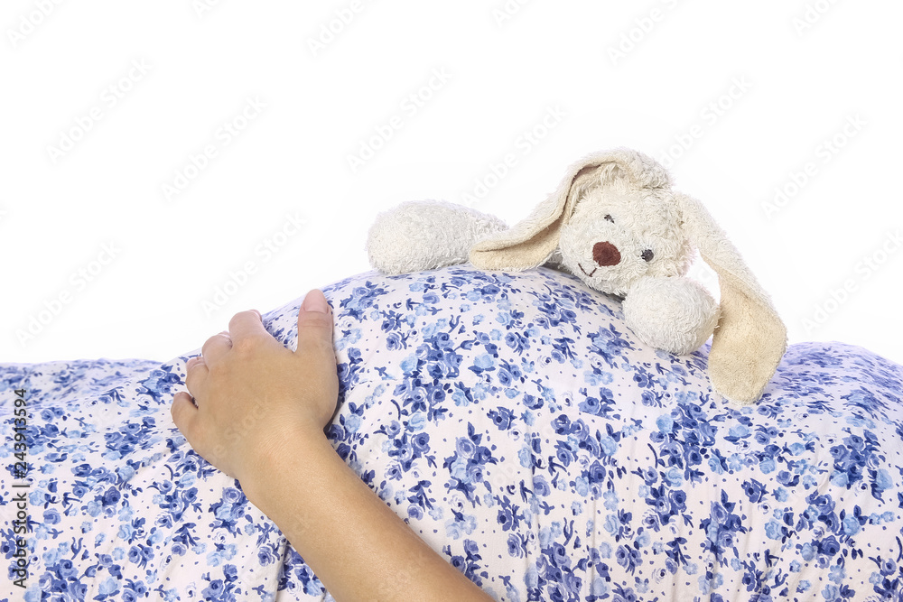 Happy pregnant girl lies on white background