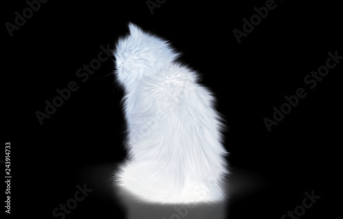 Gatto norvegese con pelo lungo isolato su sfondo bianco, molto peloso, rendering 3D, illustrazione 3d