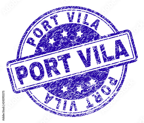PORT VILA stamp seal watermark with grunge style. Designed with rounded rectangles and circles. Blue vector rubber print of PORT VILA label with grunge texture.