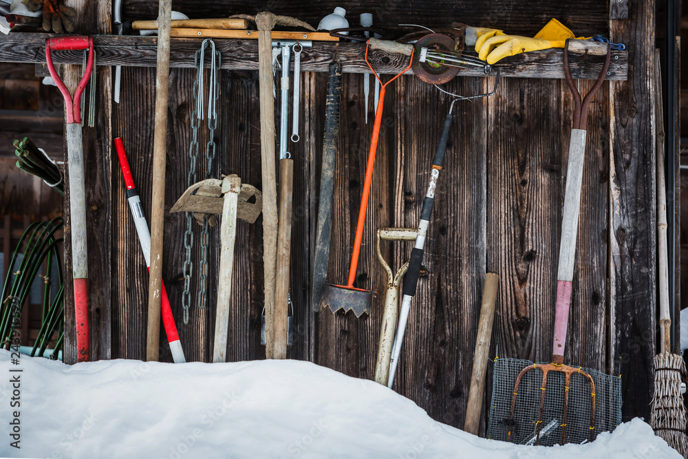 Craftsman tool in snow background texture
