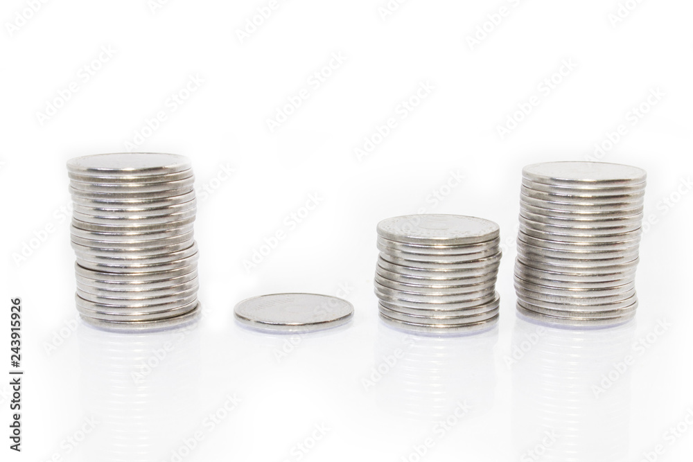 Business money graph coins on white background Business money graph coins on white background
