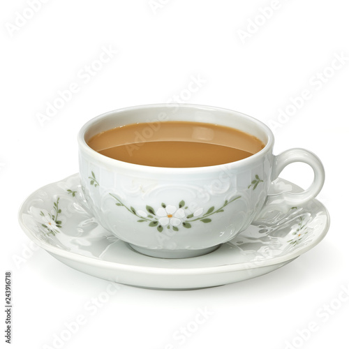 Cup of tea with milk   Coffee milk in glass cup with clipping path