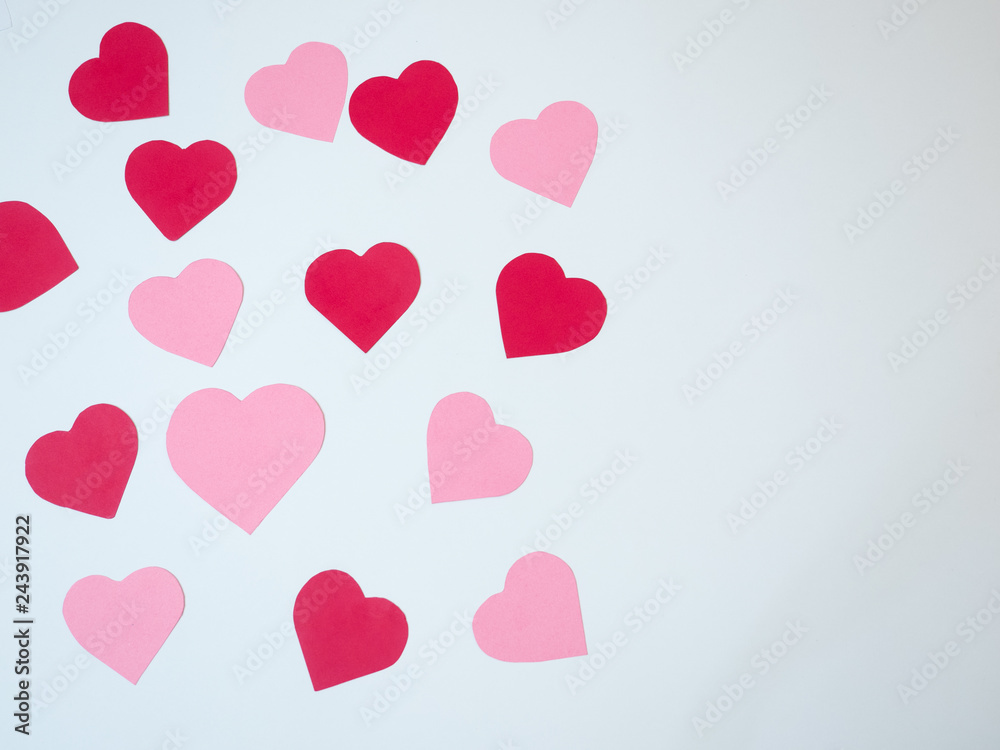 San Valentine´s day decoration card made with red and pink paper hearts San Valentine´s day decoration card made with red and pink paper hearts