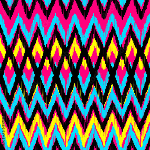 Abstract Ikat and boho style handcraft fabric pattern. Traditional Ethnic design for clothing and textile background, carpet or wallpaper