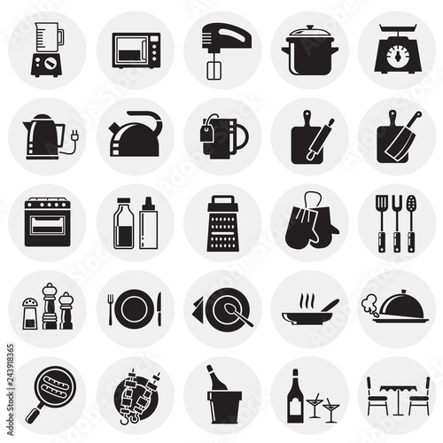 Kitchen icons set on circles background for graphic and web design, Modern simple vector sign. Internet concept. Trendy symbol for website design web button or mobile app