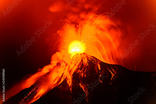 Lava spurts from erupting Fuego volcano in Guatemala