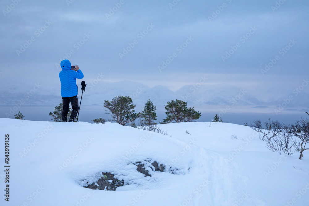  Woman skier in winterland,Brønnøy municipality, Nordland county