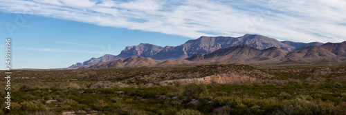 Beautiful Panoramic American Landscape during a sunny day. Taken North of El Paso, New Mexico, United States.