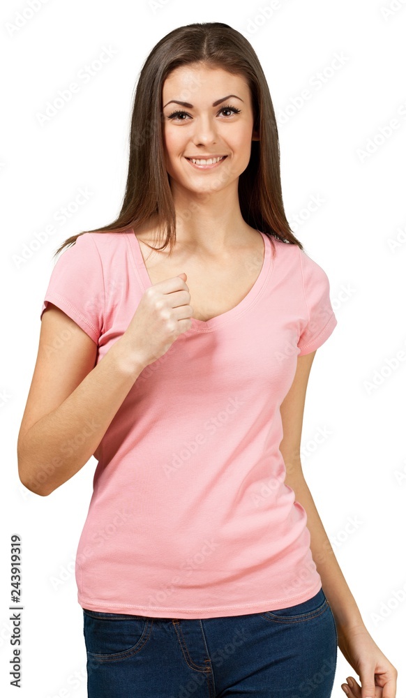 Friendly Young Woman Running and Smiling - Isolated Friendly Young Woman Running and Smiling - Isolated