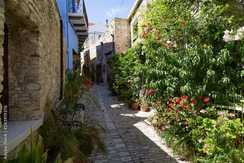 Narrow ancient street. Pano Lefkara, Cyprus.