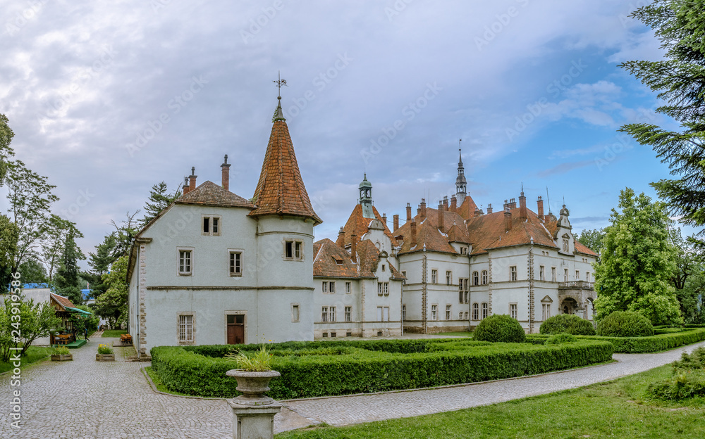 Schönborn castle and palace. Gothic architecture. Built in Eastern Europe, Transcarpathian region. Now it is Ukraine, and earlier - Austria-Hungary.