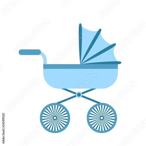 Baby stroller isolated on white background. Children pram, baby carriage vector illustration
