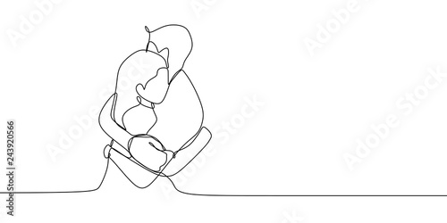 Continuous line drawing of a couple hug vector illustration. Romantic concept of romance love design in minimalist style. photo