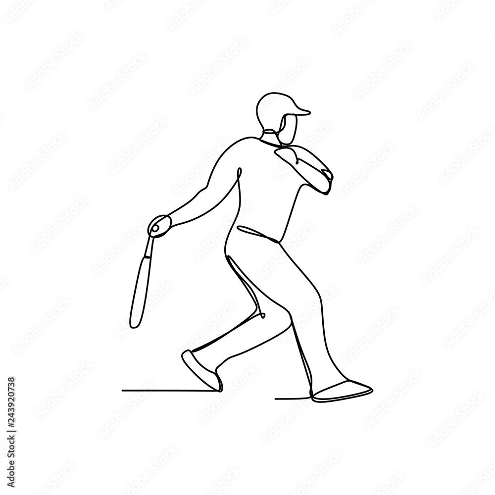Continuous one line drawing of baseball player batter hit the ball