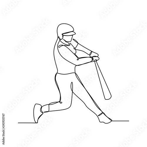 Baseball player, hitter swinging with bat, continuous line drawing vector illustration photo