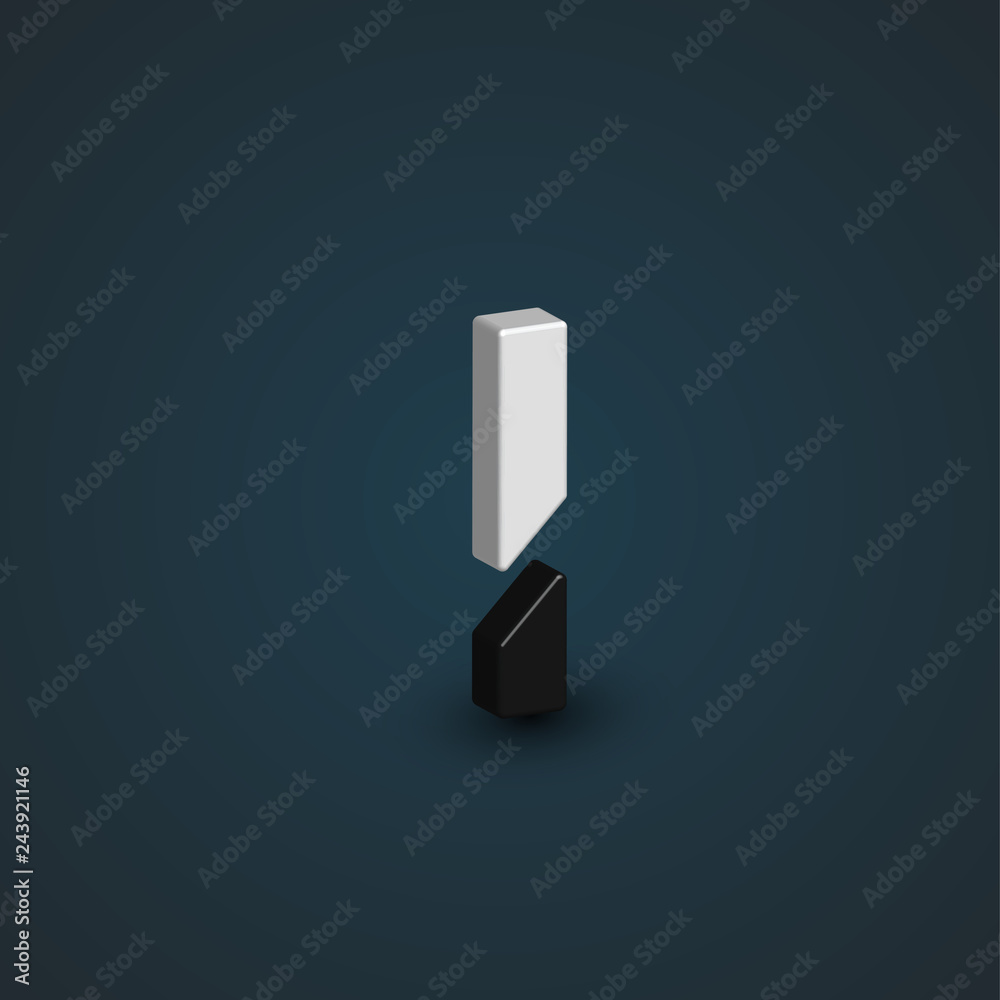3D black and white character from a font set, vector illustration 3D black and white character from a font set, vector illustration