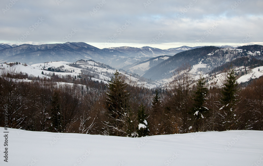winter landscape, mountains covered with snow, break in winter winter landscape, mountains covered with snow, break in winter