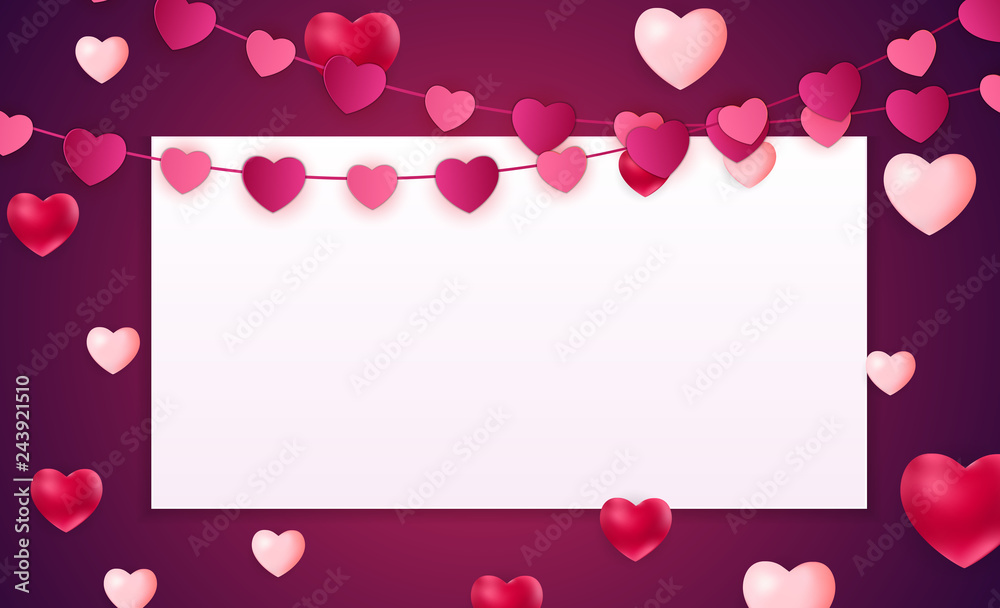 Valentine`s Day Love Background Template with Empty Blank Page for Sample Text. Vector Illustration