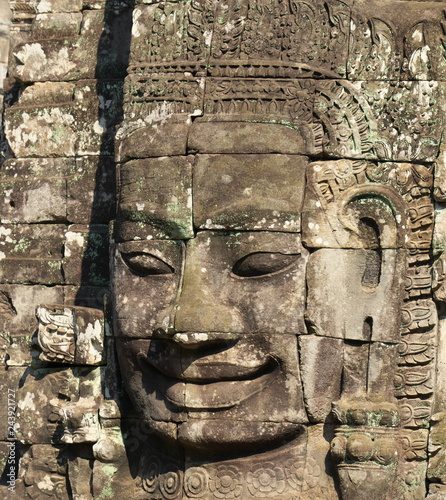 Closeup,face,Angkor,Thom,Bayon,Bodhisattva,Siem,Reap,stone,prasat,Avalokitesvara,
