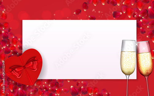 Valentine`s Day Love Background Template with Empty Blank Page for Sample Tex...