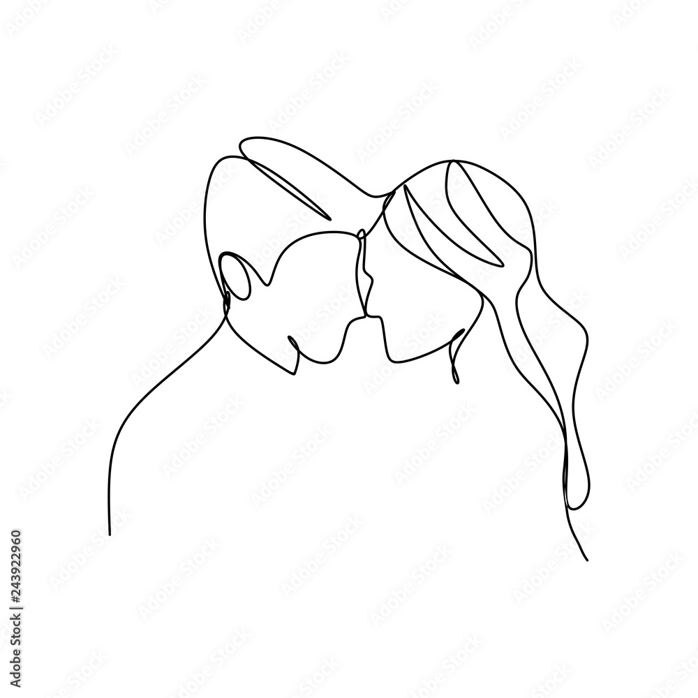 line art drawing cute couple kiss romantic. Stock Vector