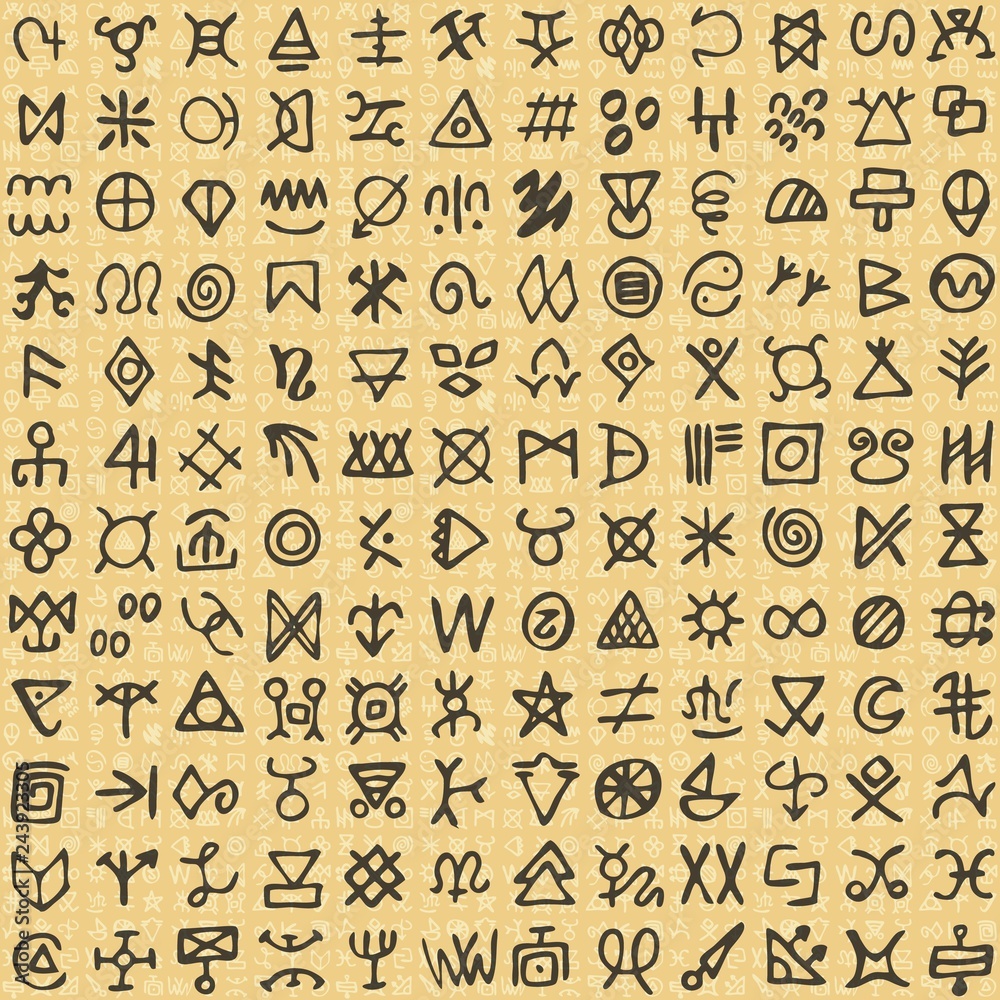 Seamless Pattern digital art ritual symbols and screen printing background
