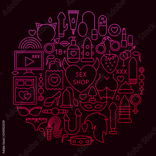 Sex Shop Line Icon Circle Concept