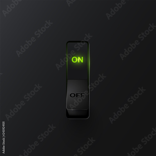 Realistic black switch with backlight ON, vector