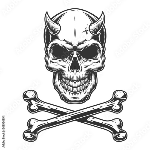 Vintage monochrome demon skull