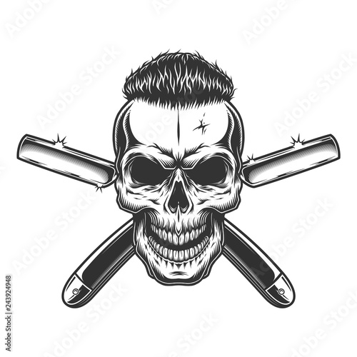 Vintage monochrome barber skull