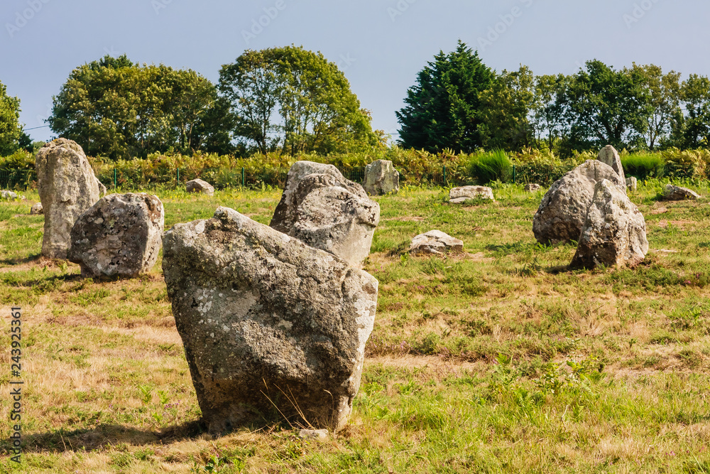 Beautiful view of the standing stones alignments, menhirs, in Carnac, Brittany, France. Megalithic landmark Beautiful view of the standing stones alignments, menhirs, in Carnac, Brittany, France. Megalithic landmark