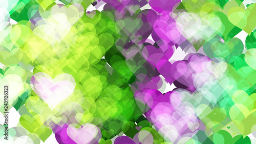 Abstract background with various multicolored hearts. Big and small.