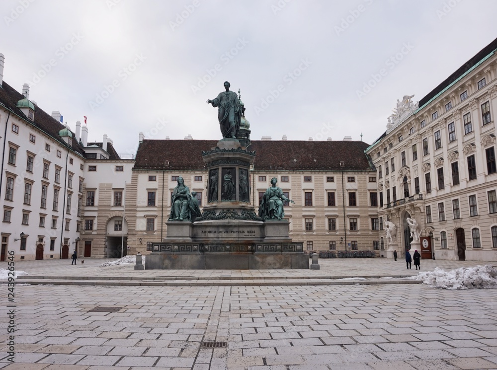 The statue of one of the emperors in the courtyard of the Hovburg Palace in Vienna.