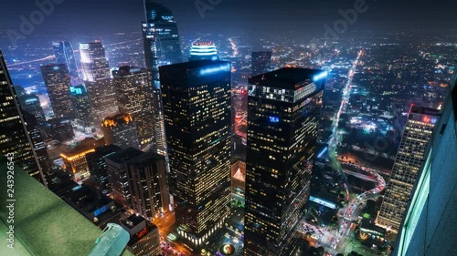 Timelapse Overview of Downtown LA City Lights Wide Angle